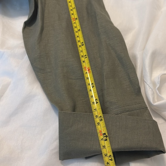 Tracy M 100% Linen Blouse in Olive SZ XL pleated front collared 3/4 sleeve vacay - Picture 9 of 11
